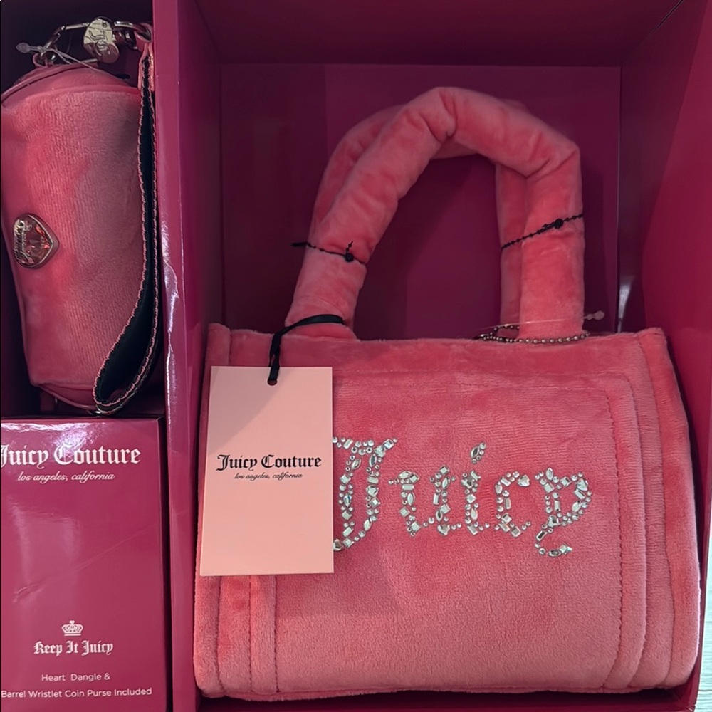 Juicy Couture Pink Clutch with Rhinestone Logo
